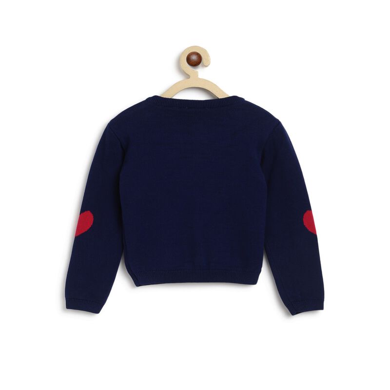 Girls Dark Blue Tricot Pullover with Print image number null